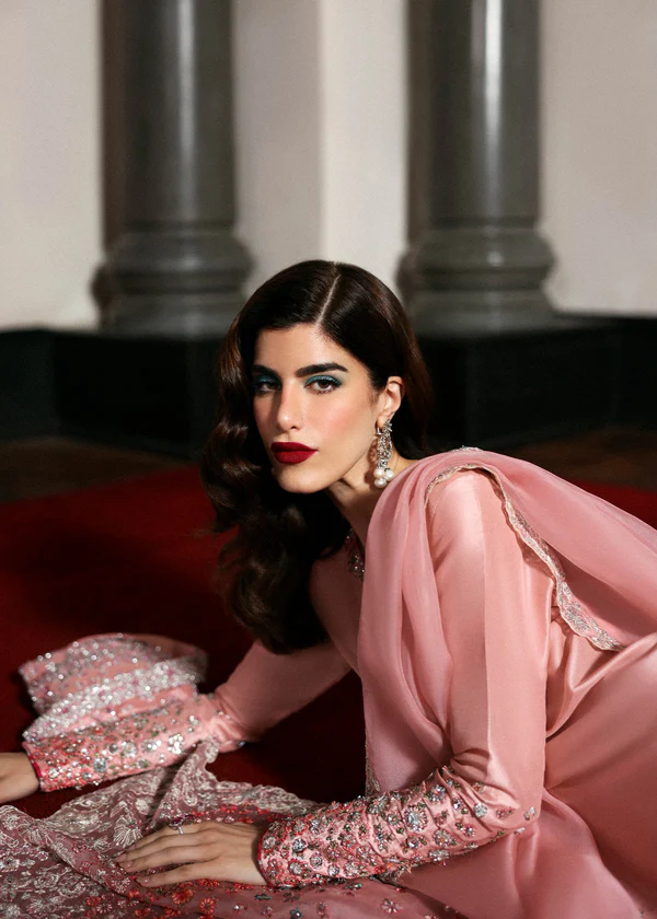 Classic Pink Formal Wear with Hand Embroidery Pakistani fashion pastel pink embroidered outfit for women