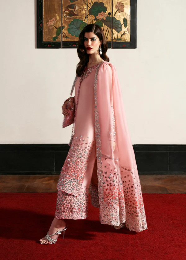 Pastel Pink Embroidered Dress with Dupatta Elegant pink dress for girls with embroidered skirt and chiffon dupatta