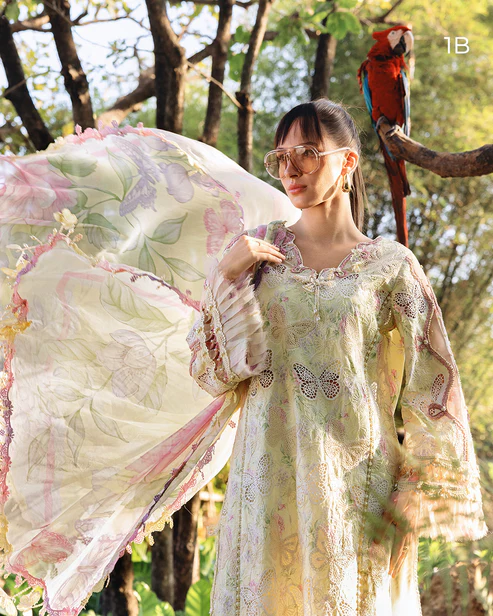 Light printed dupatta and stitched suit made by a famous Pak clothing brand.