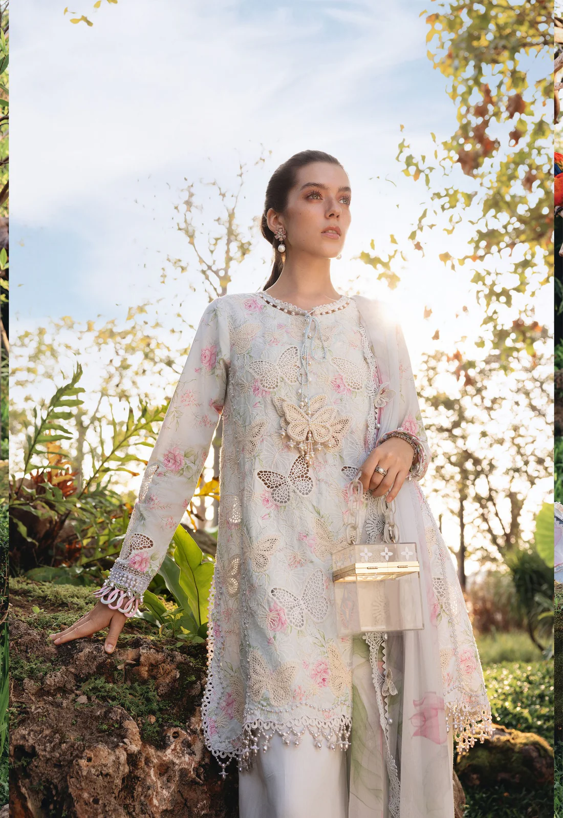 Pariza 3 piece white suit with embroidery, lace, and dupatta made by leading Pakistani fashion brand