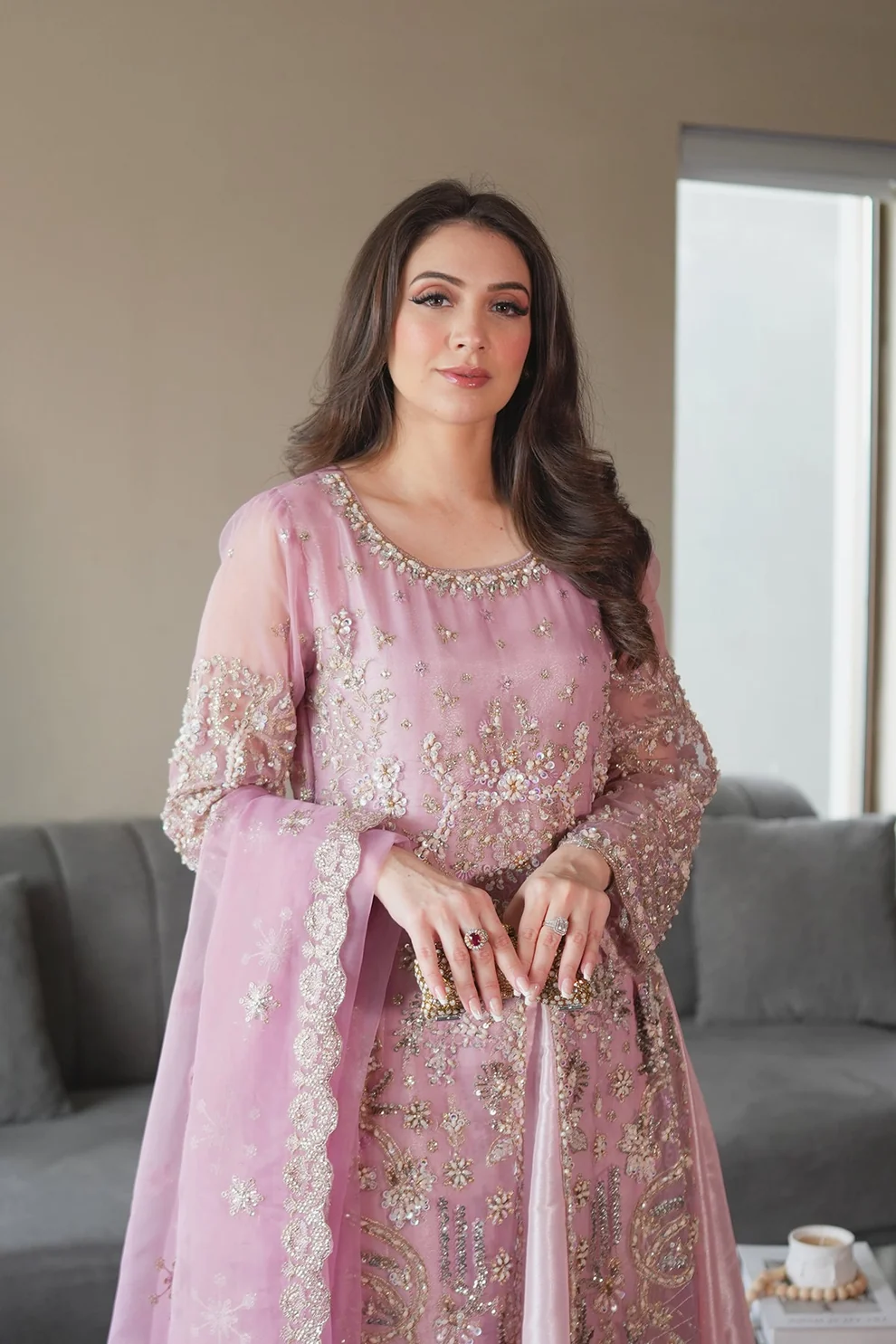 embroidered pink maxi